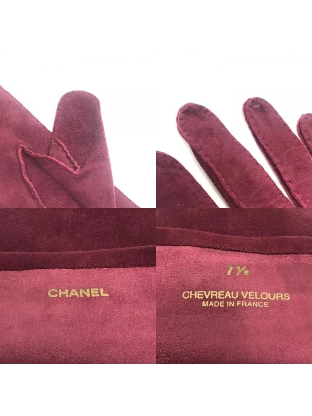 Chanel Gloves CC Logo Suede Wine